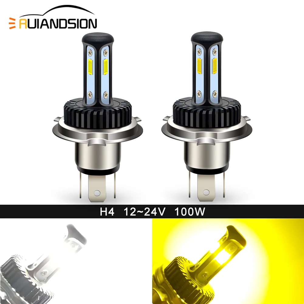 Ruiandsion H4 LED bulbs  CSP 3Chip 21.6W High-low light  AC/DC 12V 24V Superbright White Yellow for Car Motorcycle Headlights