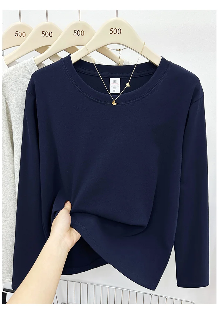 Neues Langarm-Vielseitigkeits-T-Shirt für Damen, Frühling Herbst 2026, O-Ausschnitt, Einfarbig, Basis-Layer-Oberteil, Damenkleidung, Y2k T-Shirt – Detail 1