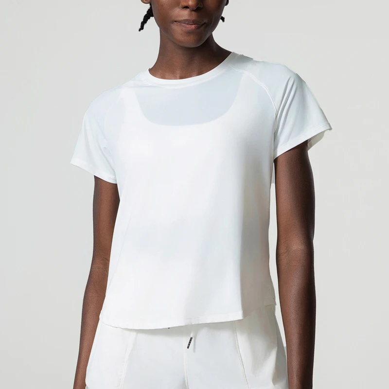 Camiseta de manga corta de Yoga para mujer, Top de cuello redondo para gimnasio y correr, Camiseta holgada transpirable de secado rápido, ropa