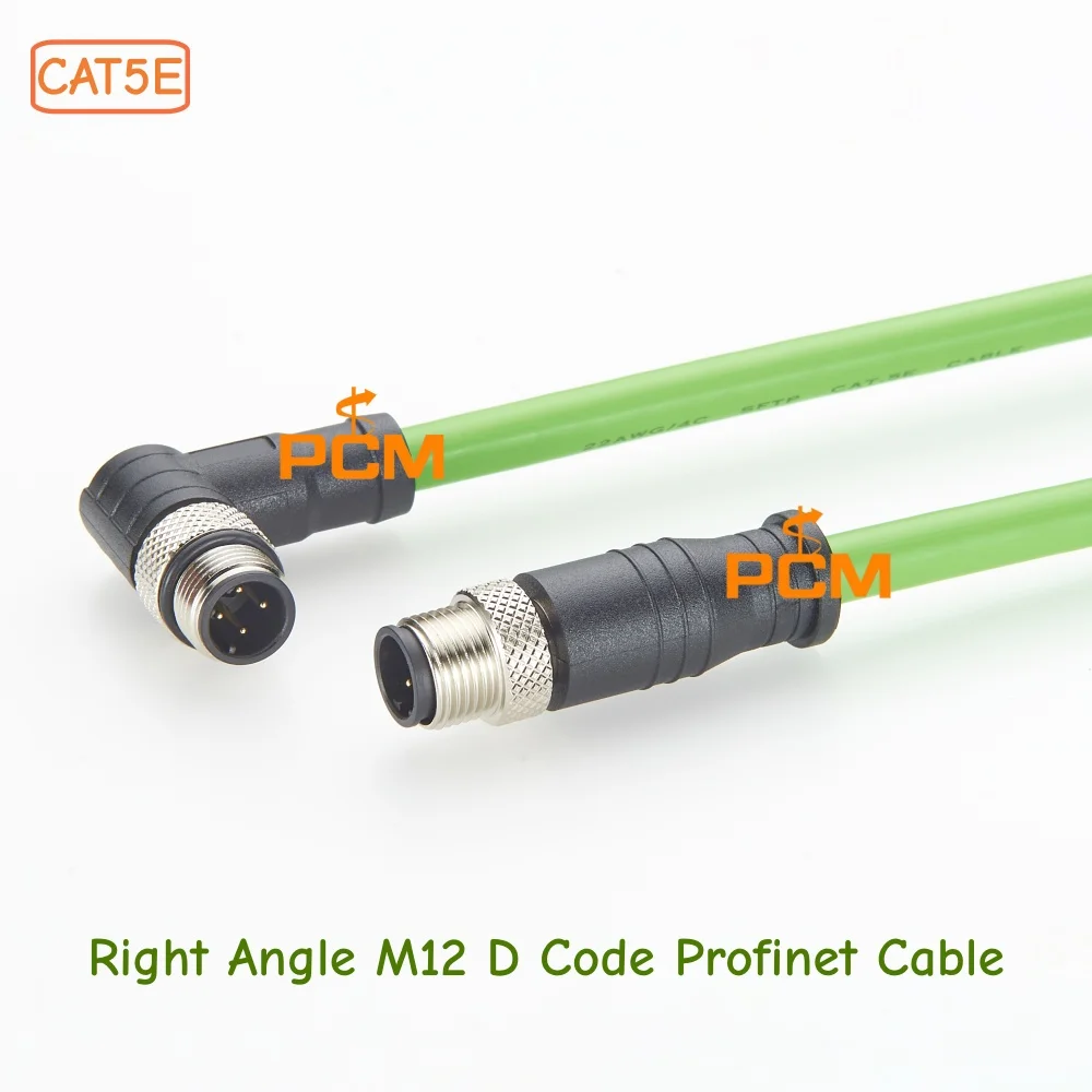 Right Angle M12 D Code 4Pin Male to Male Profinet Cable CAT5E Shielded Industrial Ethernet Network Cable IP67 Waterproof