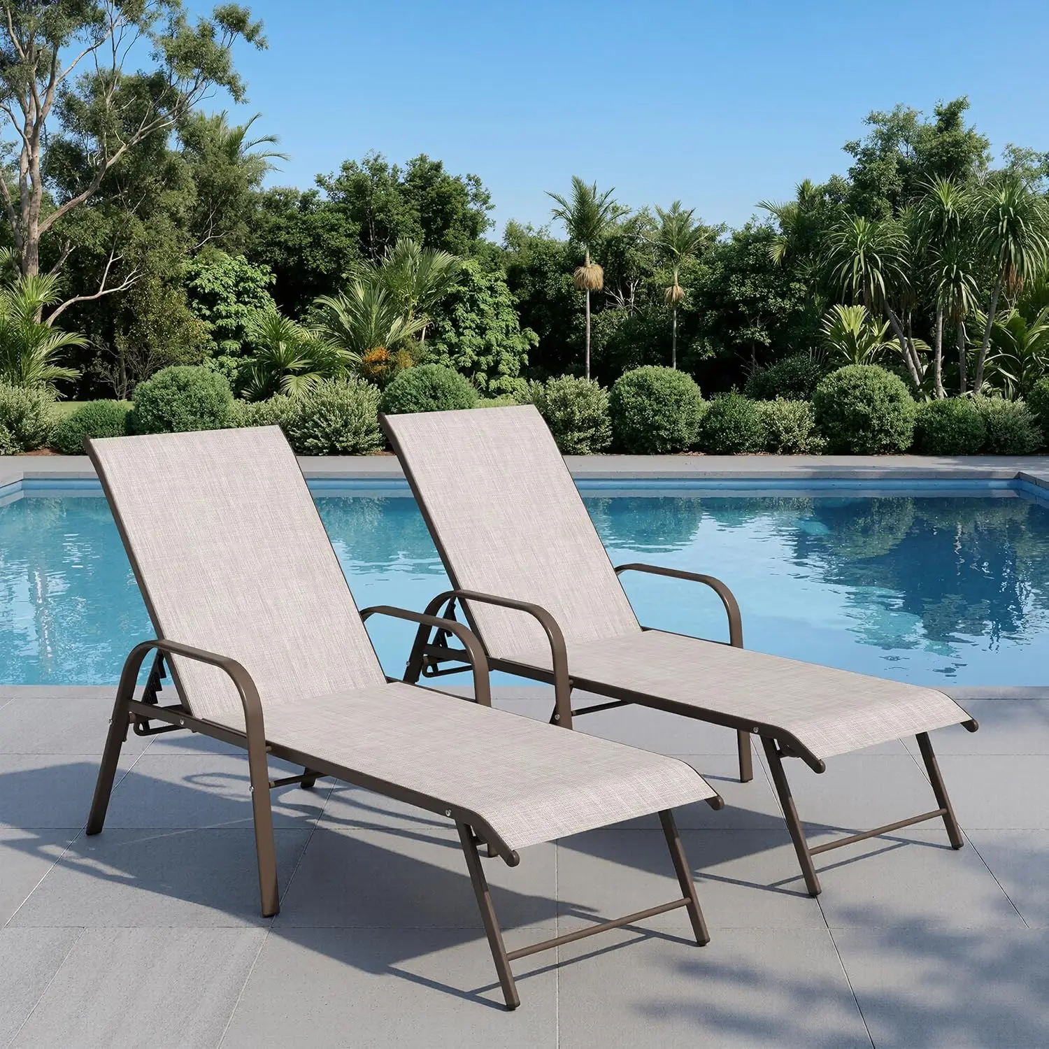 Adjustable Outdoor Chaise Lounge Set of 2, Rust-Resistant Aluminum Frame & All Weather Fabric for Patio, Customized