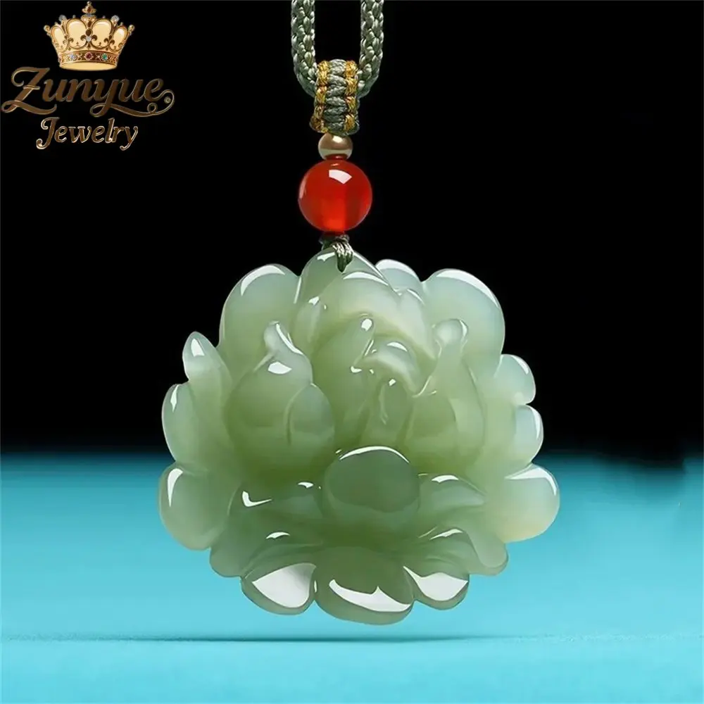 High-End Natural Hetian Jade Lotus Pendant Luxury Quality Jewelry Fashion Jewelry Exquisite Elegant Popular Charms Gift Young