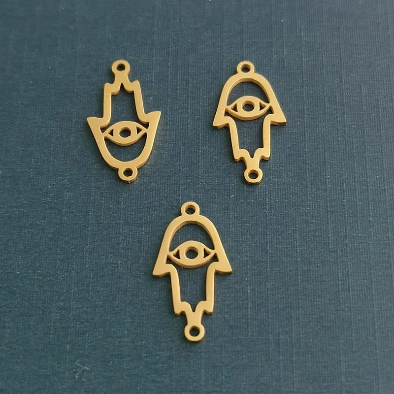 10Pcs Wholesale Stainless Steel Jewelry Making Bracelet ＆ Necklace Findings Charms 2 Colors Hamsa Hand DIY Connector Accessories