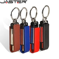JASTER Leather USB Flash Drive Free Metal Keychain Pen Drive Black Business Memory Stick 128GB 16GB 32GB 64GB Red Birthday Gift