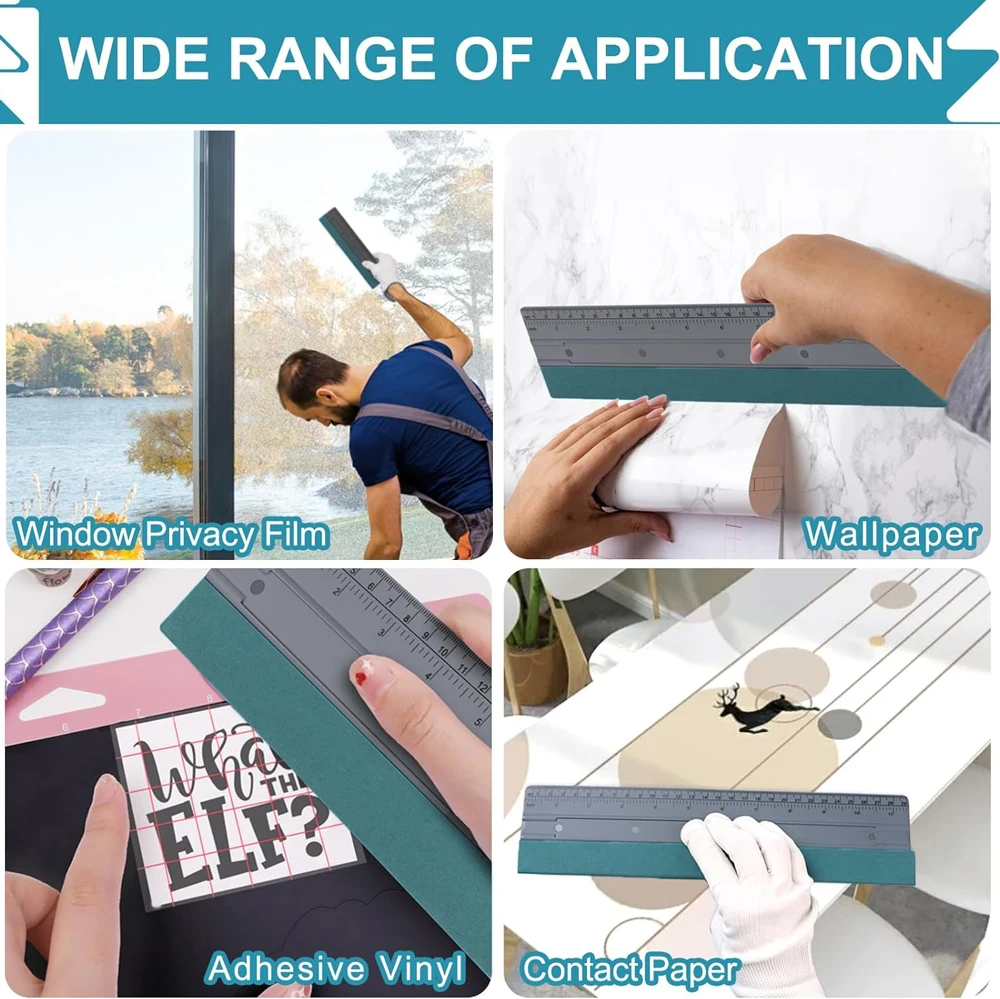 Felt Edge Wrap Squeegee w/ Ruler Decal Scraper Applicator for Window Tint Film Stickers Plastic Spatula Sign Making Measure Tool