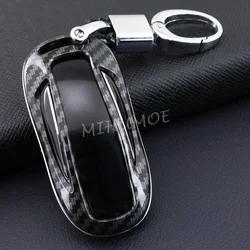 Per Tesla Model X 2016-2024 Portachiavi per auto in fibra di carbonio Portachiavi con anello a catena