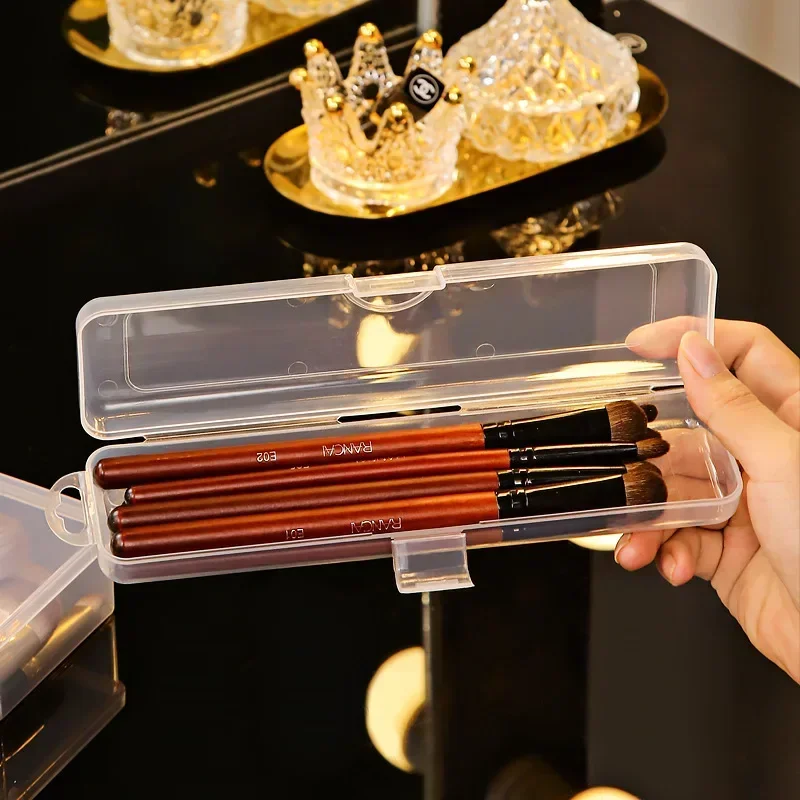 Portable Makeup Brush Organizer Eyebrow Pencil Tableware Chopsticks Transparent With Cover Storage Box Kitchen Accessories