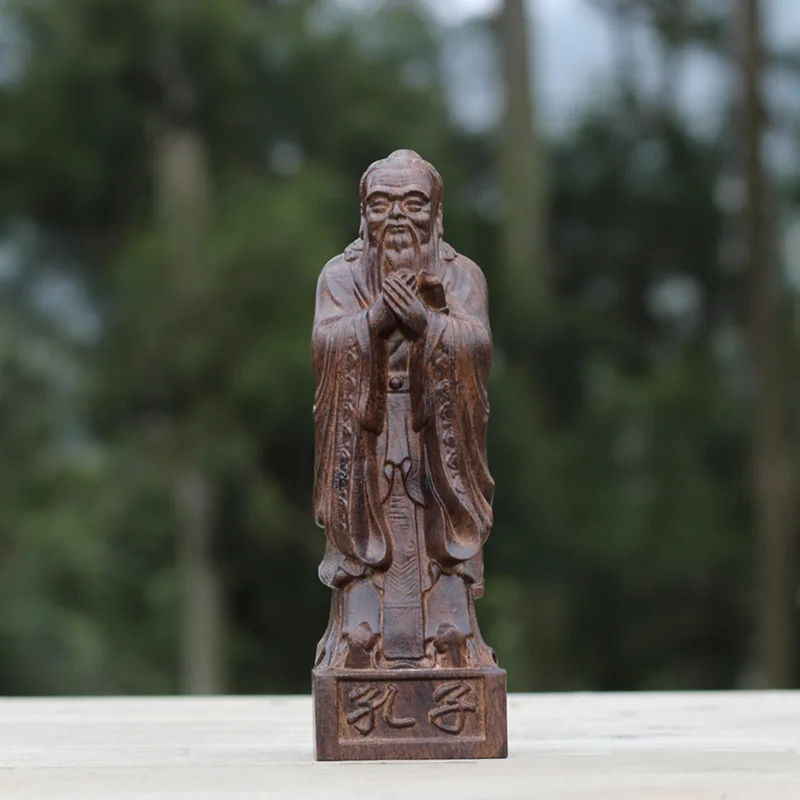 Estatua de Confucio tallada de madera de agar, sala de estar, tienda, oficina, decoración de escritorio, regalo para el día del maestro, artesanías, estantería feng shui