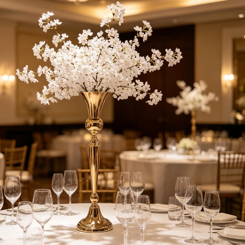6/10pcs)60-110cm)Wedding Decoration Gold Tables Centerpieces Vase Gold Metal Flower Stand for Table Round Alloy