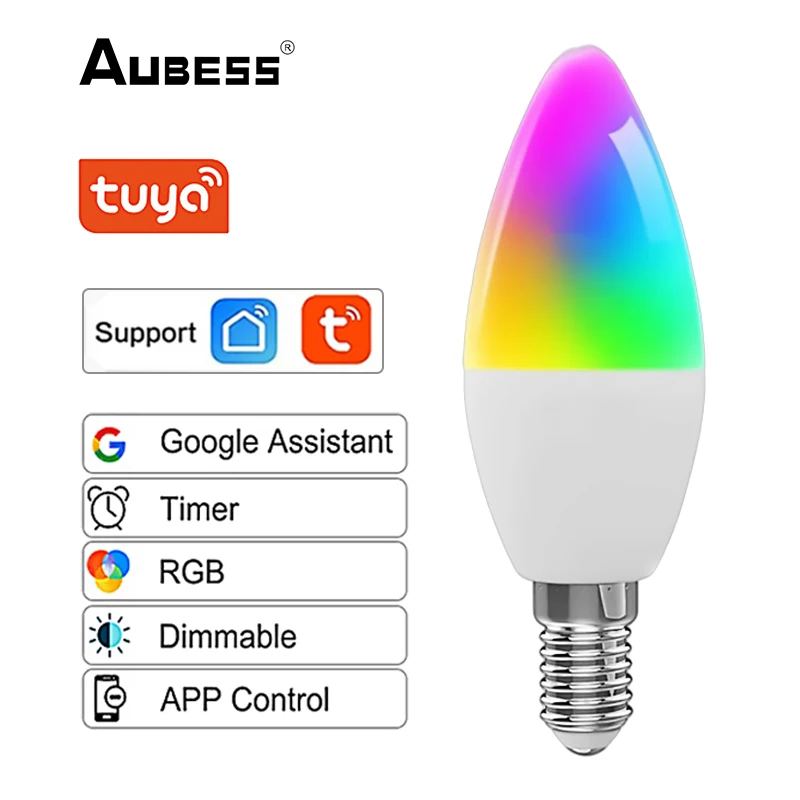 

Светодиодная лампа-свеча с голосовым управлением, дистанционное управление, Wi-Fi, умная лампа, функция синхронизации RGB E14, умная лампа, умный дом, регулируемый свет