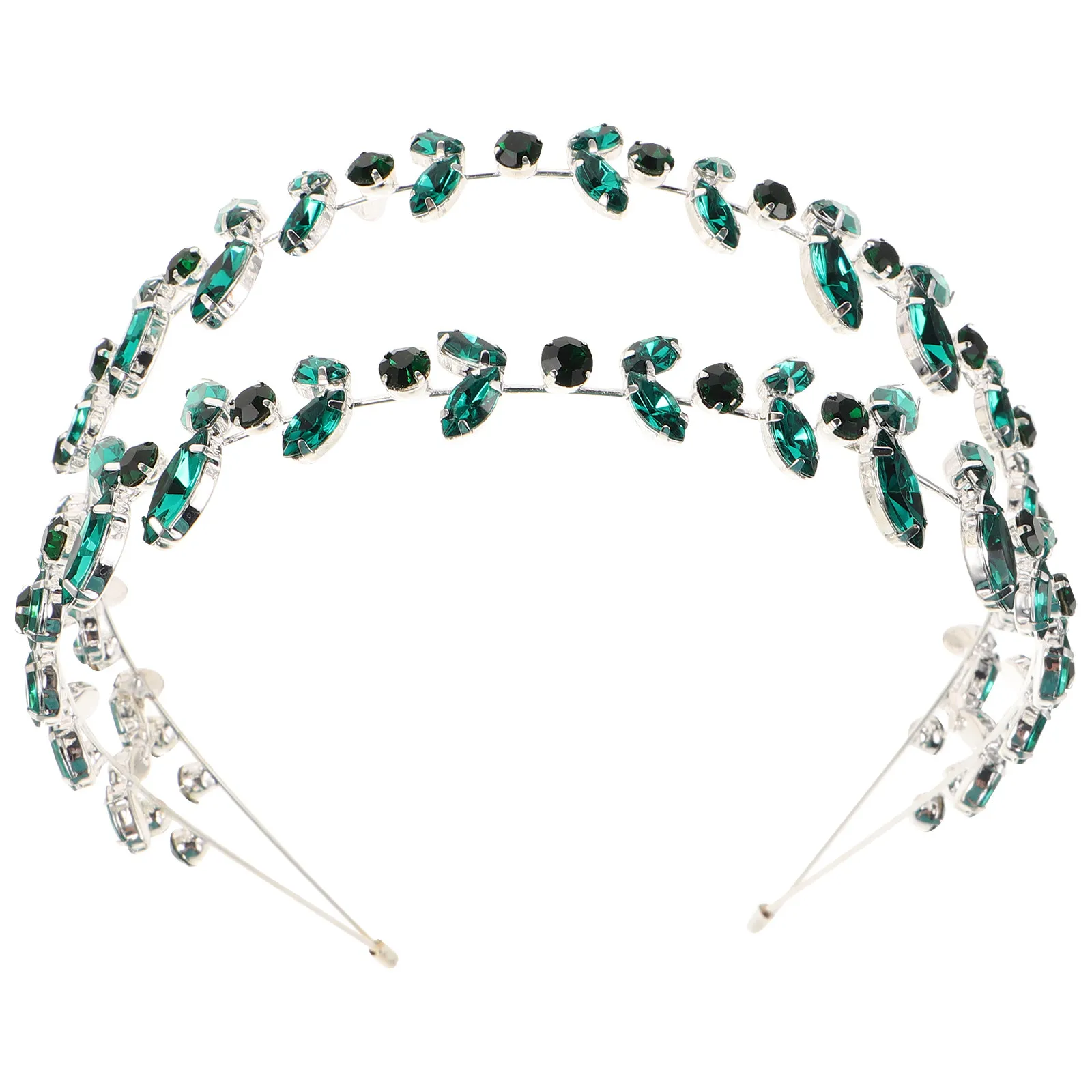 Double Layer Green Crystal Rhinestone Bridal Wedding Headband Leaf Hair Vine Bride Hair Accessories for Women