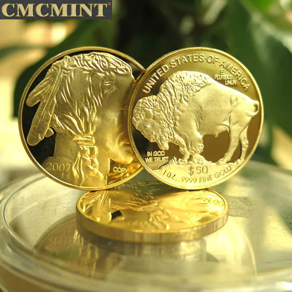 عملات معدنية قابلة للجمع سعة 1 أونصة من النحاس المطلي بالذهب على شكل رأس هندي بوفالو