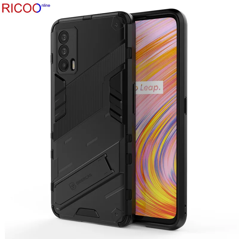 

Armor Bumper Shockproof Stand Phone Case For Oppo Reno 5 Pro 4 Lite A53 A32 Realme C15 C12 Camera Lens Protection Hard Pc Cover