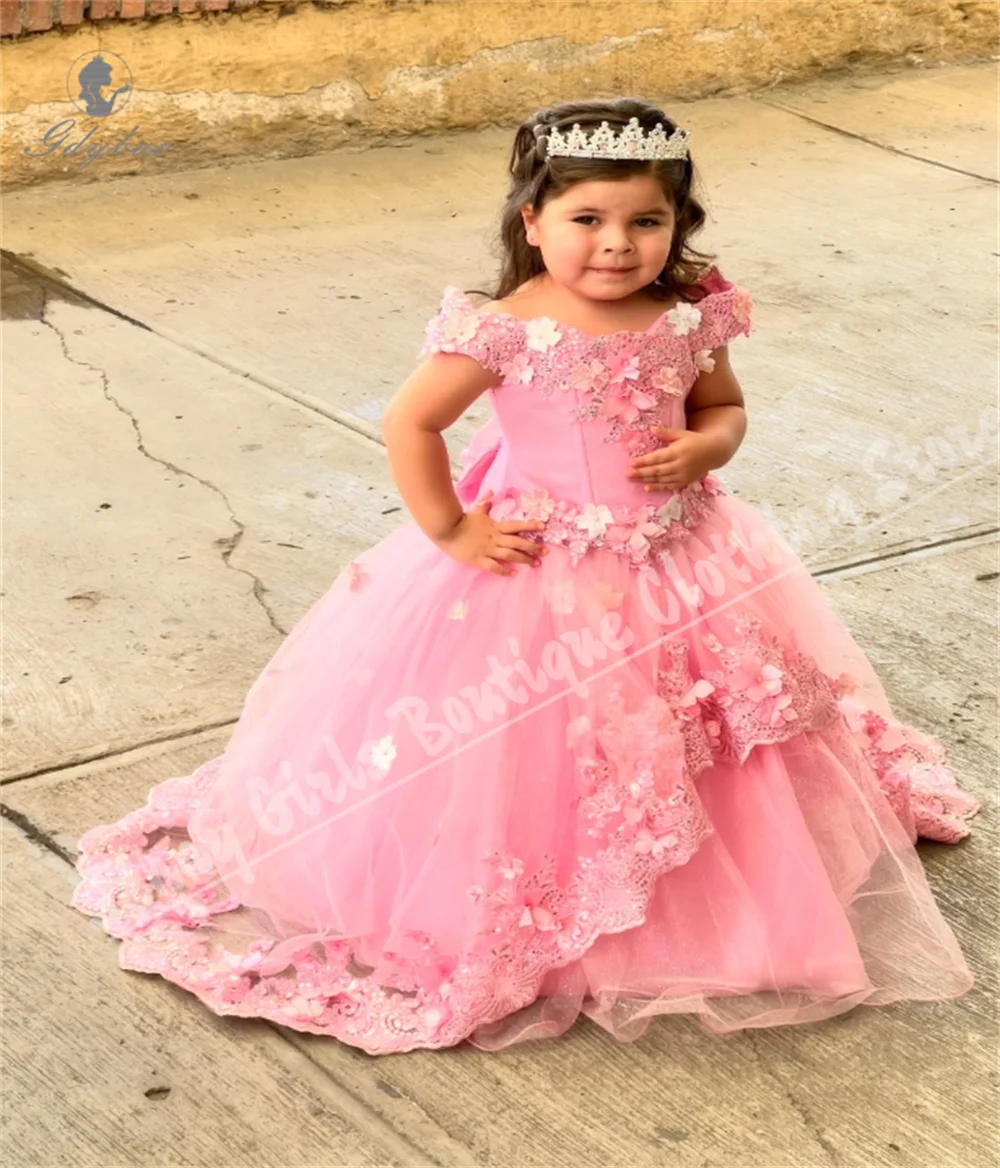 

Платье для первого причастия для девочек, пышное платье с короткими рукавами для девочек с цветочным узором, подходящее для свадьбы, дня рождения, настраиваемая одежда