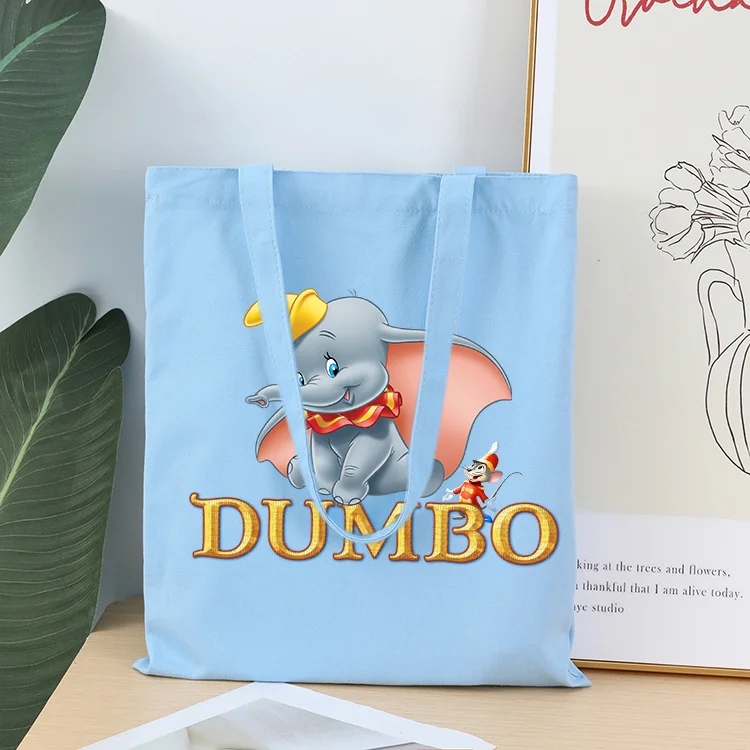 Cartoon Dumbo Canvas Shopper Bag  Women's Tote  Shoulder Bags Reusable Casual Commuter Travel Foldable Handbag 