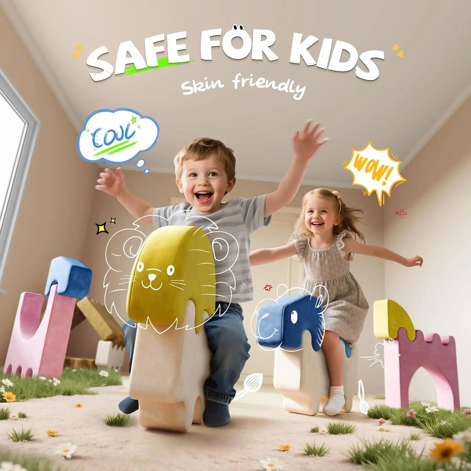 22 قطعة من أريكة اللعب المعيارية للأطفال، أريكة إسفنجية قابلة للتحويل للعب الإبداعي في موضوع الغابة