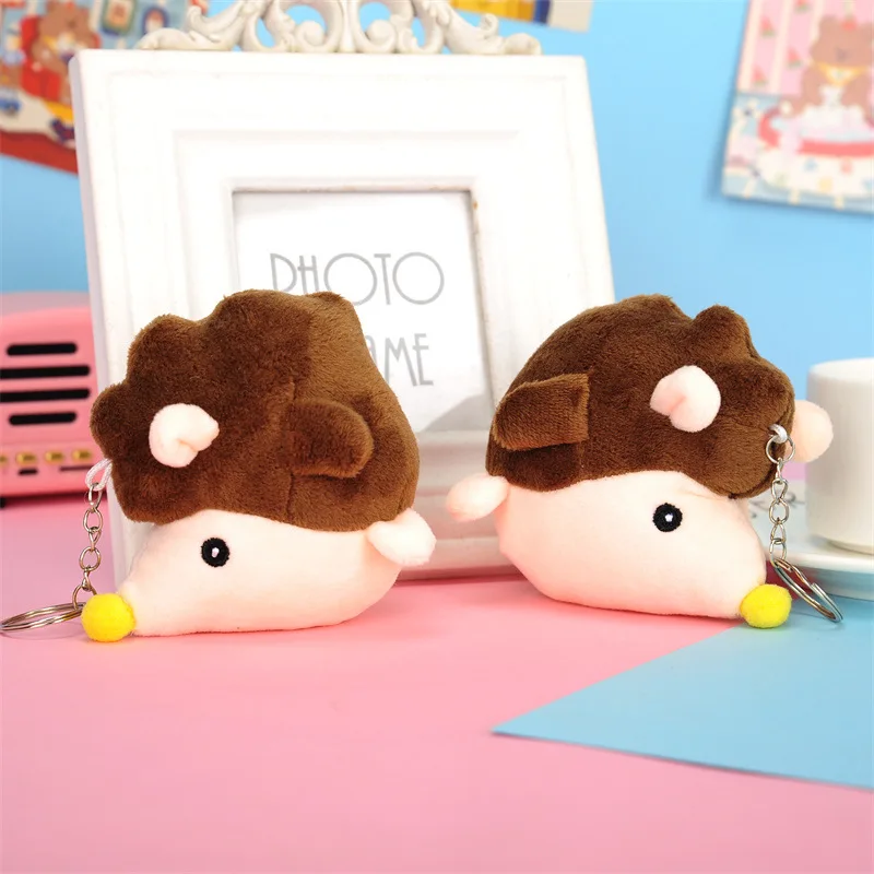 Cute Simulation Hedgehog Doll Creative Plush Pompon Hedgehog Cartoon Animal Keychain Bag Pendant Keyring Gift Catch A Doll