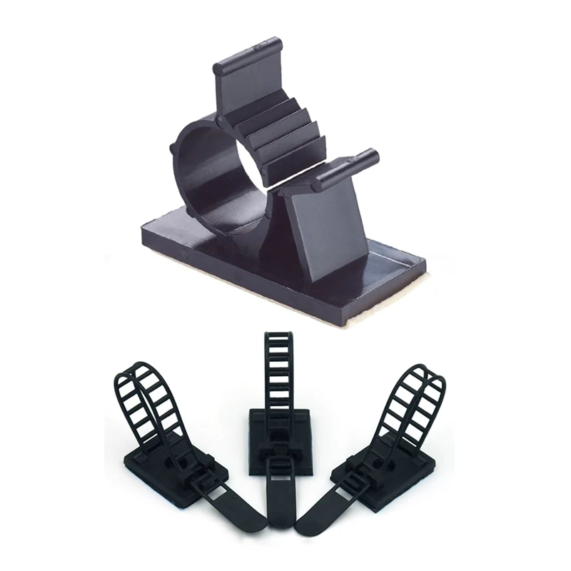 40Pcs Black Adjustable Plastic Cable Clamps Self Adhesive Car Cable Clips - 20Pcs 25.4X18x64mm & 20Pcs 25.2X19.1X22.2Mm