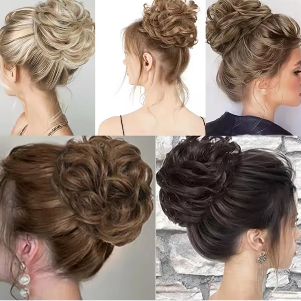 Synthetic Hair Bun Extensions Messy Curly Elastic Hair Scrunchies Hairpieces Synthetic Chignon Donut Updo Hair Pieces for Women