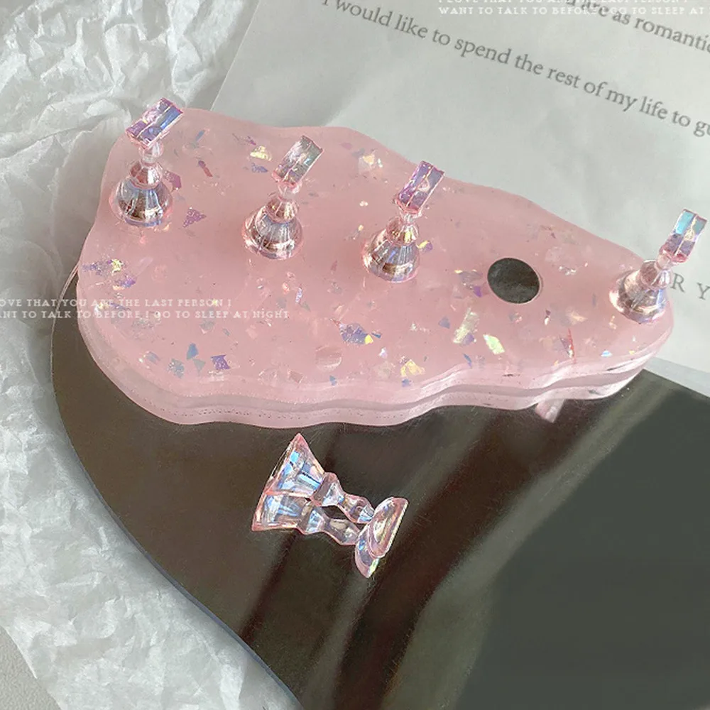 グリッターオーロラカラーのネイルスタンド、マグネット式ネイルチップホルダー、ネイルアート、フェイクネイルデザイン、再利用可能な接着ツール