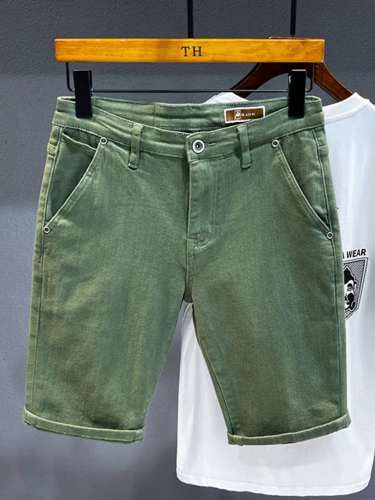 

Summer Casual Color Men's orts Trendy Workwear Five-Point Pants Slim Straight Leg Beachwear Cotton Stretch Denim
