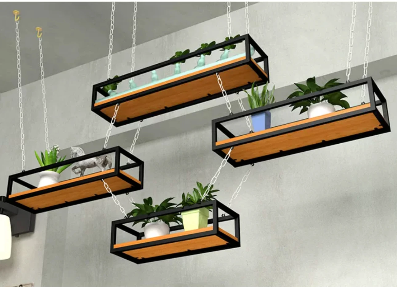 Creative air iron hanging ceiling flower rack industrial wind wine bar restaurant green plant hanger decorative shelf