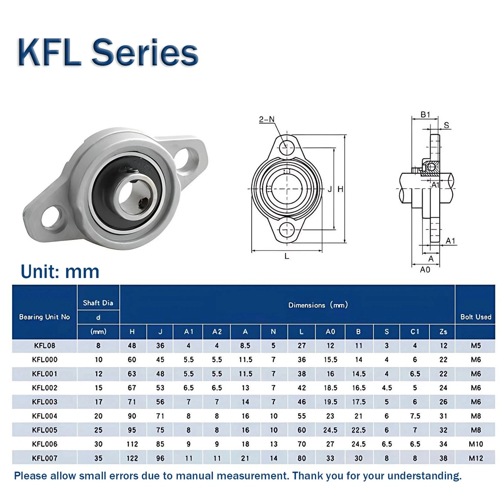 1pcs Kfl Series Zinc Alloy Self Aligning Housing Flange Pillow Block Bearing Housing Supports Bore 8/10/12/15/17/20/25/30/35mm 6