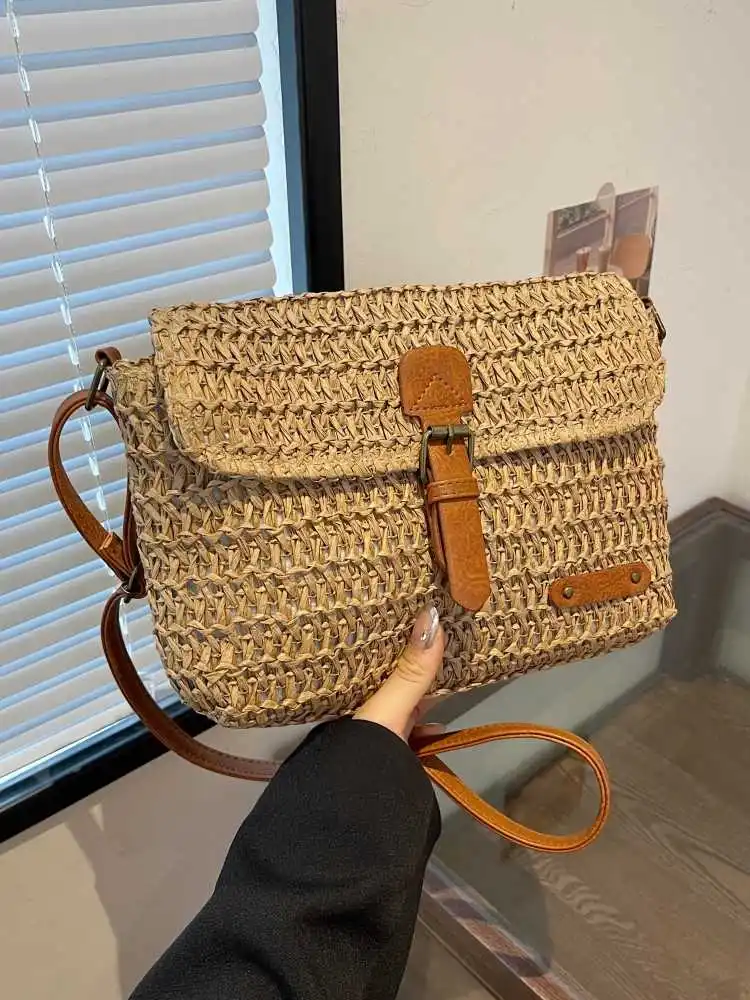

Versatile Straw Woven Crossbody Bag Ethnic Style Weaving Slant Bag For Women New Tourist Beach Vacation Shoulder Bag Trend
