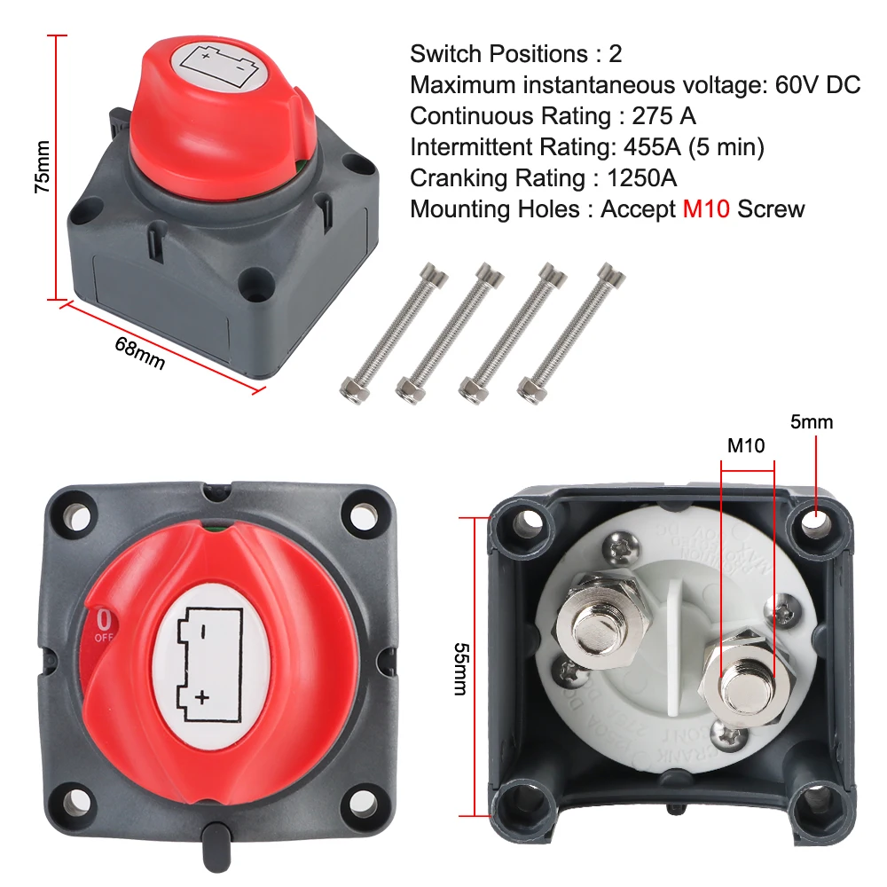 2 and 3 Position Cut Off Switch for VR Camper Boat Car Isolator Disconnect Rotary Switch Battery Disconnect Switch 12V 24V 300A