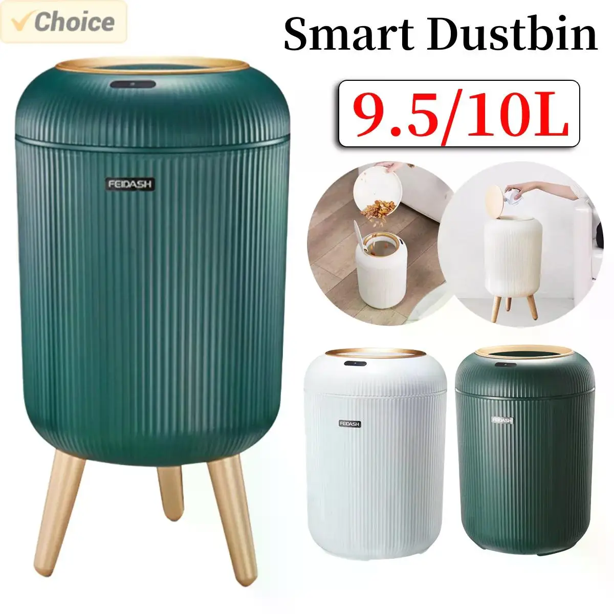 9.5L/10L Smart Dustbin Non-slip Footbed Automatic Sensor Wastebasket Trash Can Dispenser with Lid for Home Kitchen Trash Bin