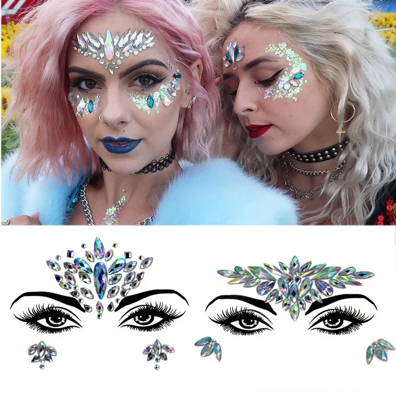 Face Jewels Tattoos for Women Party Makeup Decor Diamond Rhinestone Face Stickers 3D Self Adhesive Body Eyebrow Diamond Stickers