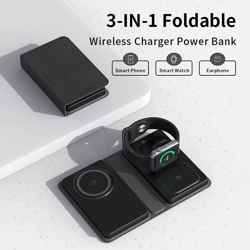 

Wireless Magnet Power Banks Portable 3 in 1 Fast Charging Magnetic Power Bank 8000mah