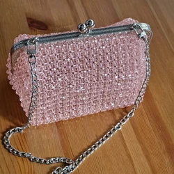Party Banquet Handheld Clip Bag Luxury Premium Texture Sparkling Crystal Bead Making Chain Crossbody Bags Customizable Colors