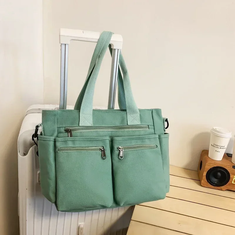 New Solid Color Canvas Zipper Sweet Ladies Tote Bags on Sale 2024 High Quality Large Capacity Concise Shoulder Bags for Women