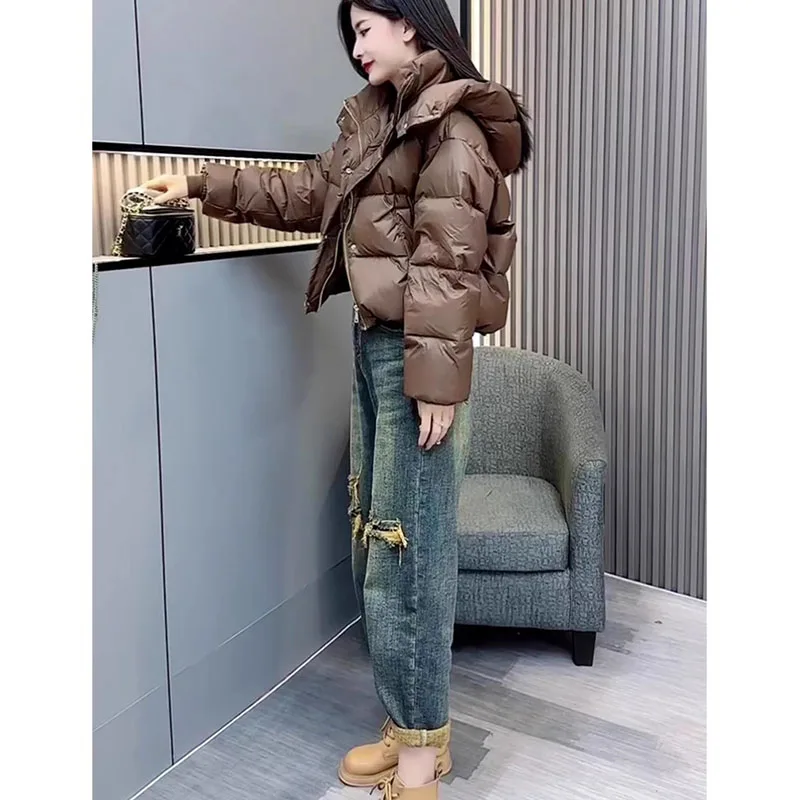 

Женская пуховая куртка Ele ort кофейного цвета, модная верхняя одежда Sli Thi, зима 2024, Новое поступление, комплект для поездок на работу