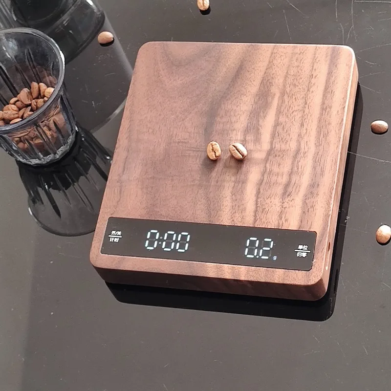 

Walnut Wood Coffee Electronic Scale Kitchen Solid Wood Hand Brewed Coffee Scale Five Operation Modes 5kg