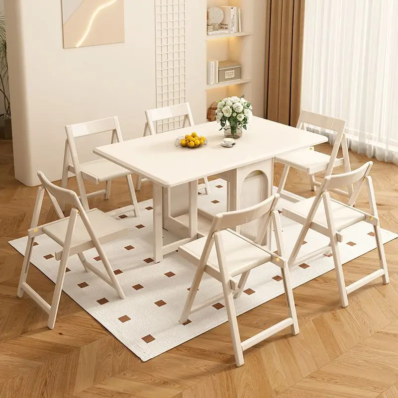 Premium Solid wood folding dining table Small apartment retractable multi-functional movable table against the wall