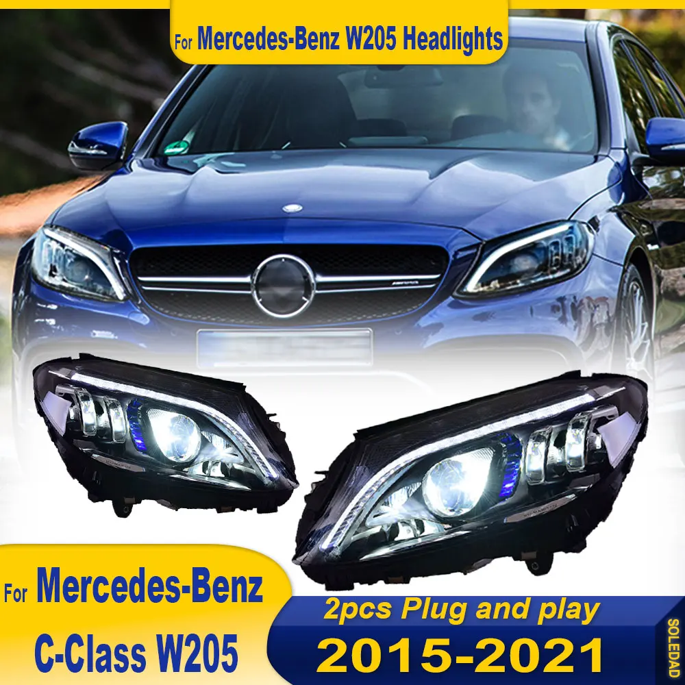 Headlight For Benz C-Class W205 2014 2015 2016 2017 2018 2019-2021 Headlight Assembly LED Lights Lamp DRL Signal Plug And Play