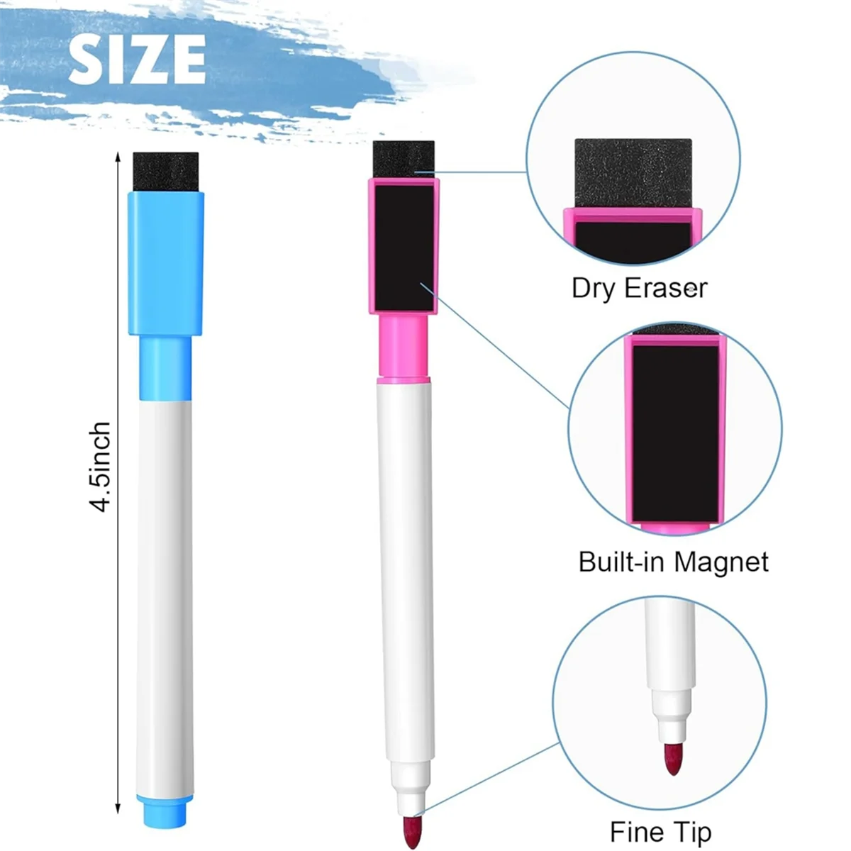 200 Pcs Magnetic Dry Erase Markers Fine Point Tip Whiteboard Markers with Eraser Cap,For School Office Home(Multicolor)