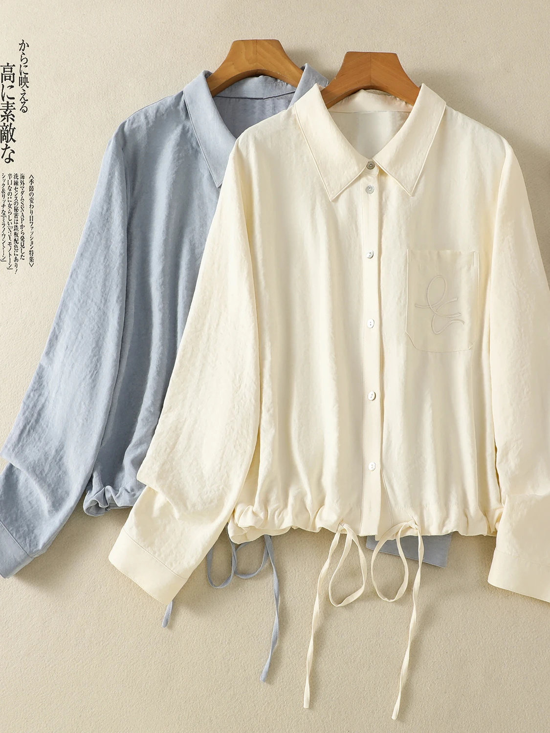 Ele Long Sve geborduurde irt damesjas met losse pasvorm en kraag Herfstseizoen Comfortabele ademende top met knopen