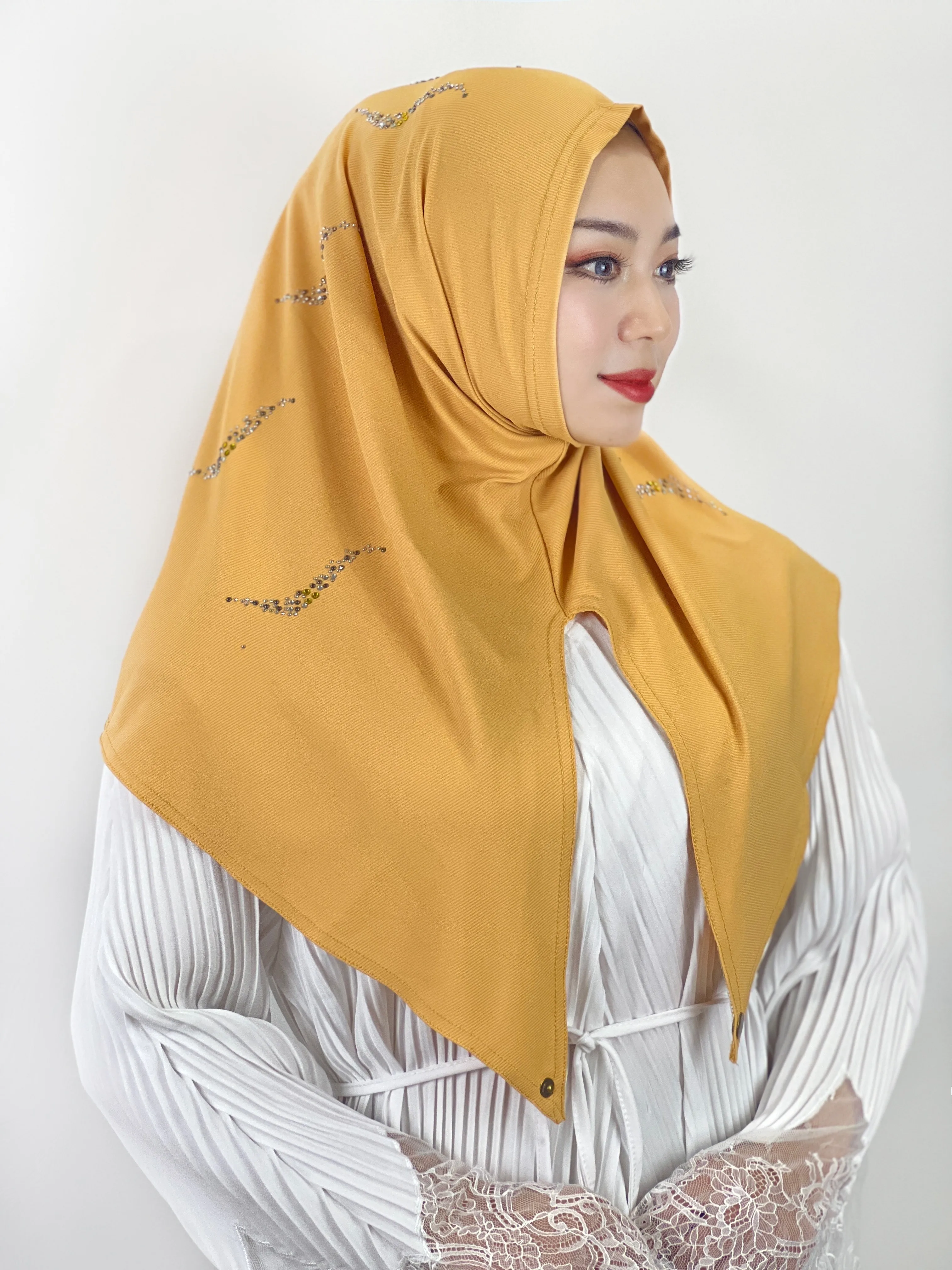 Muslim Hijab Diamond High Elasticity Solid Color Hijab Islamic Scarf Scarf Ready To Wear Turban Pleated Hijab Head Wraps