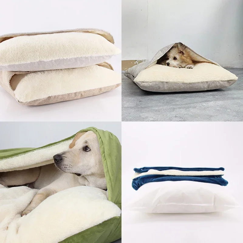 Warm Winter Dogs Pet Bed Kennel Removable Washable Bite-resistant Puppy Sofa Cushion Plush Cat Mat for Large Pet Sleeping Bag