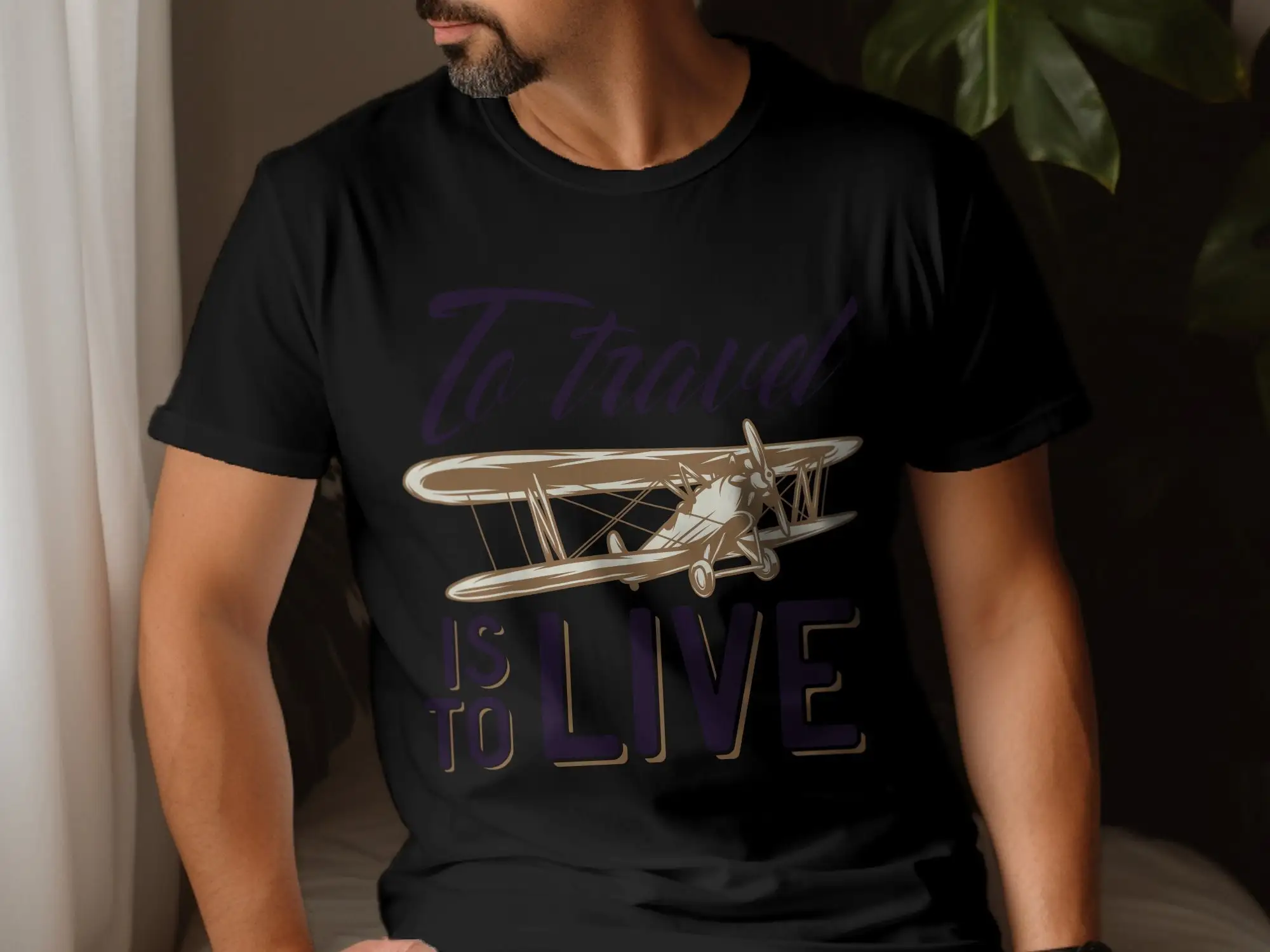 Vintage Airplane T Shirt To Travel is Live Adventure Pilot Aviation Enthusiasts Wear