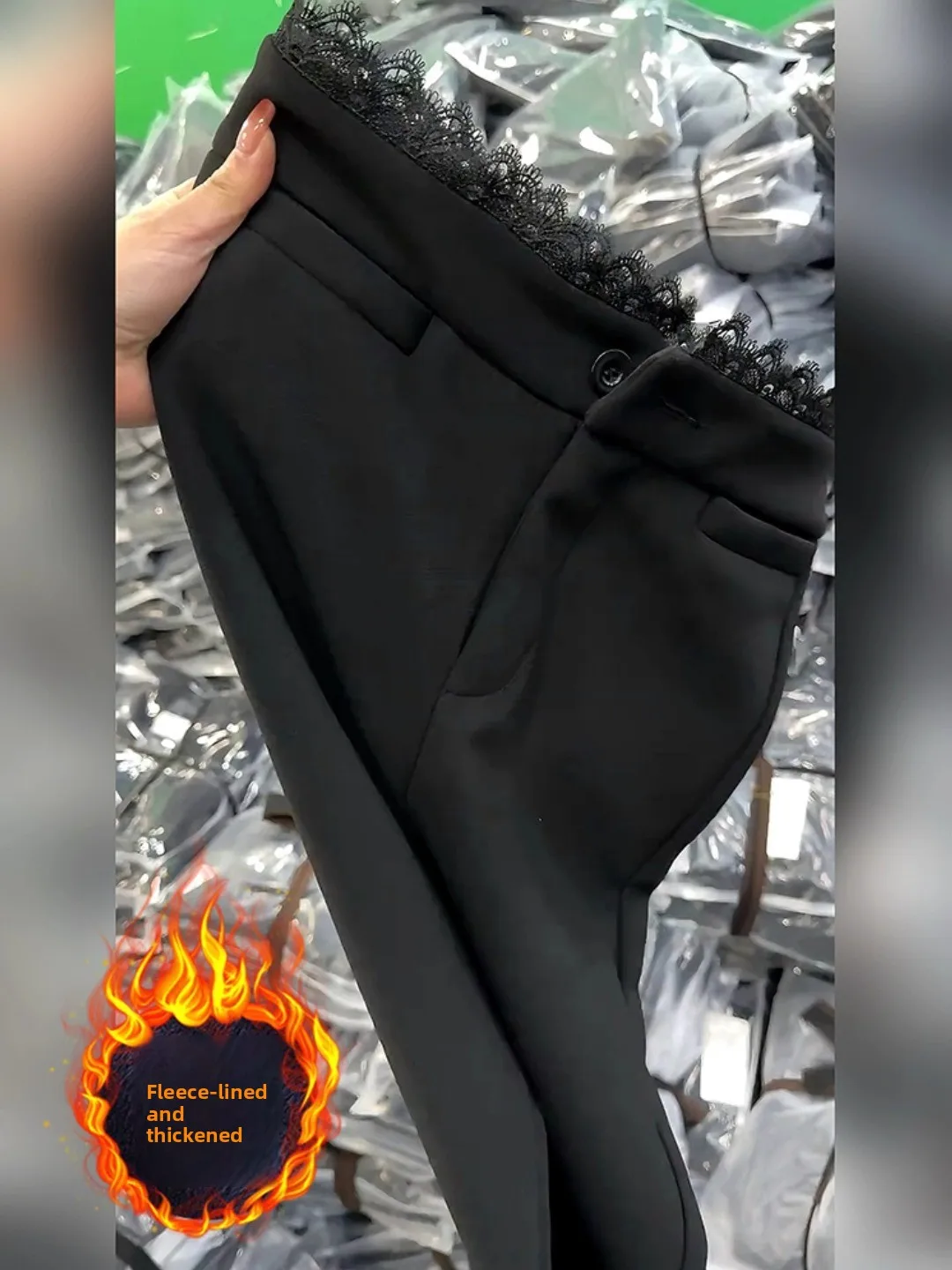 

plus Size Women's Fleece Lined Flared Pants High Waist Slimming Casual Suit Black Pants Spring New Style Wide Leg Trousers