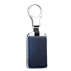 Car Leather Key Fob Skin Metal Key Cover Case for Volvo XC90 XC70 S60 S80 Blue