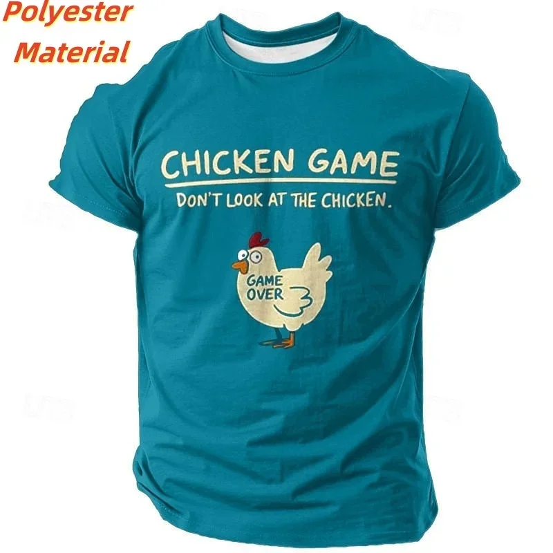 Funny Men Chicken Game Graphic T-Shirt Don't Look At The Chicken Letter Print Crew Neck Red Short Sleeve Tee Summer Casual Tops