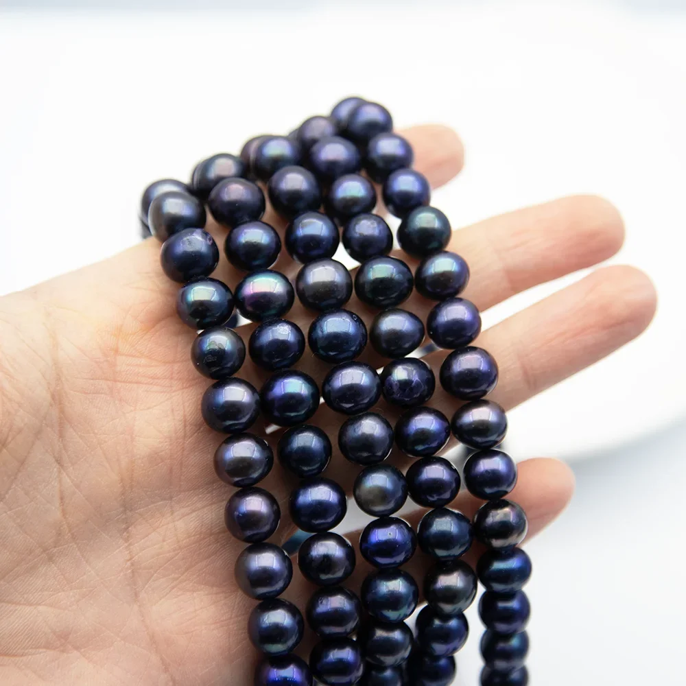 

8-9mm 9-10mm High Quality Nearly Circular Natural Freshwater Pearls Loose Beads Black Jewelry Women's Necklace Bracelet Earrings