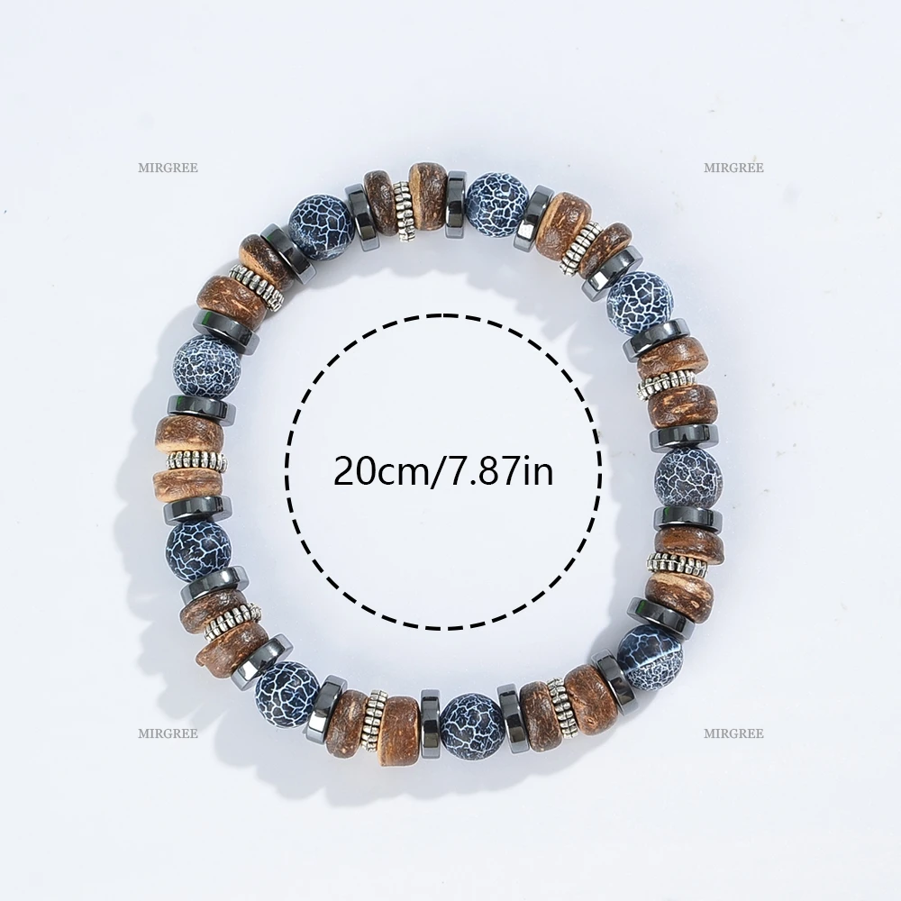 1 قطعة سوار خشبي من الحجر الطبيعي للرجال ، نمط متين ، مجوهرات عصرية ، عرض سحر الذكور الناضجة في مشاهد خارجية #5