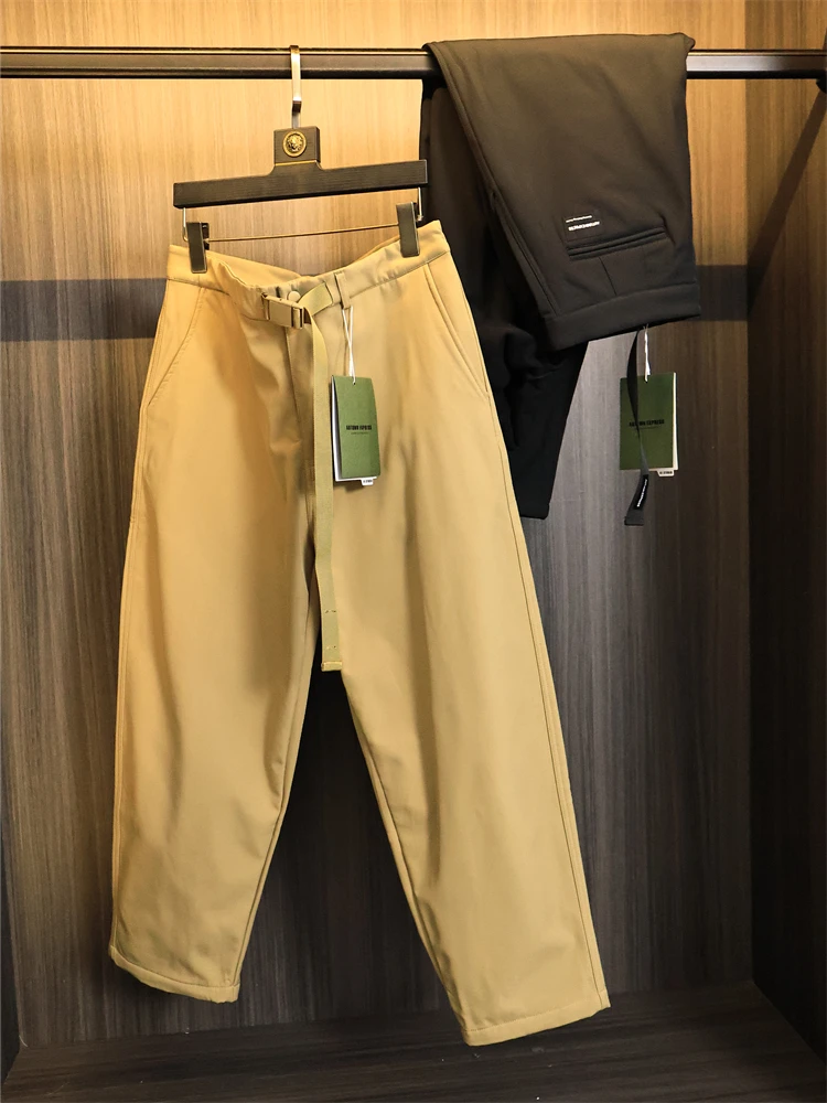 

Теплые повседневные брюки на подкладке Fce, мужские уличные свободные брюки, ветрозащитные, водонепроницаемые, осенне-зимние, модные, прямые брюки...