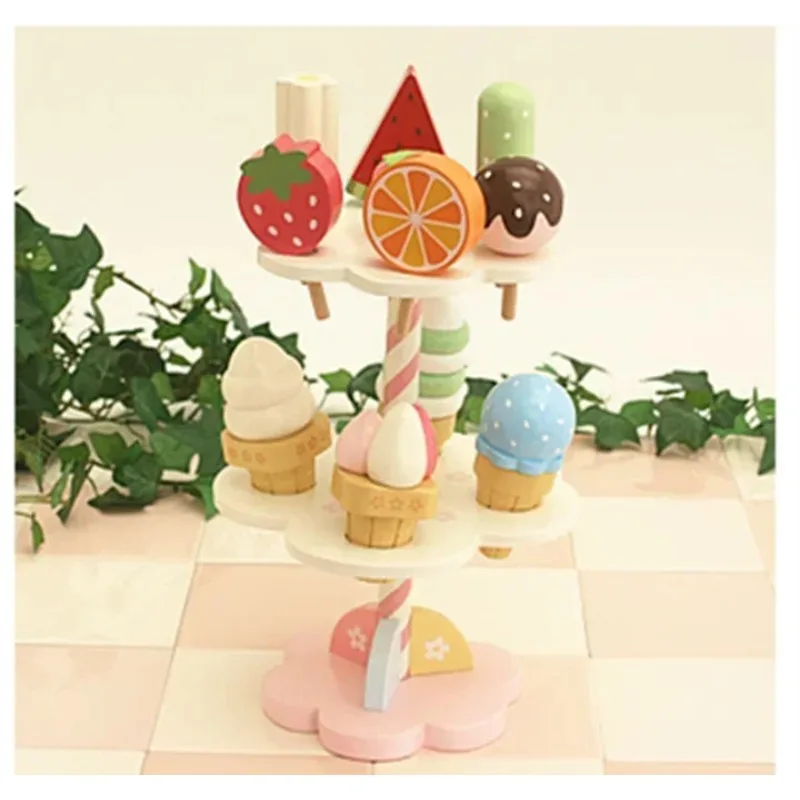 Simulated Wooden Ice Cream Toy Set Snow Playing House Ice Cream Cone Little Girl's Birthday Gift Play House Toy